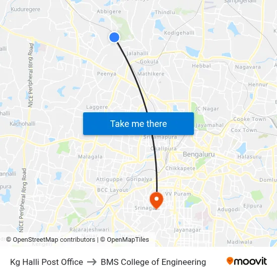 Kg Halli Post Office to BMS College of Engineering map