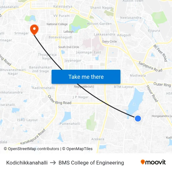 Kodichikkanahalli to BMS College of Engineering map