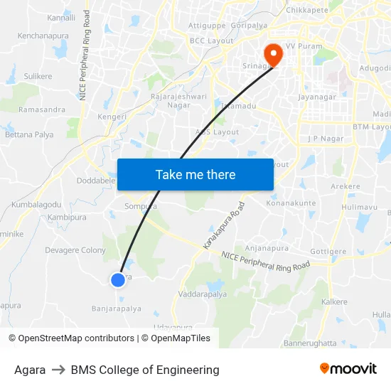 Agara to BMS College of Engineering map