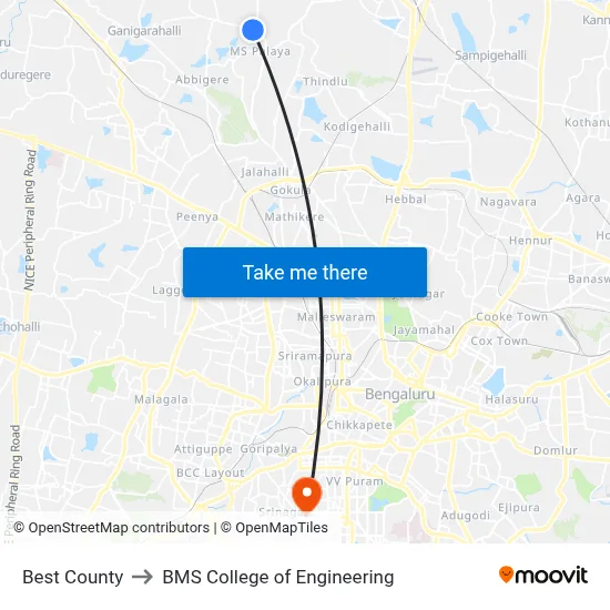 Best County to BMS College of Engineering map