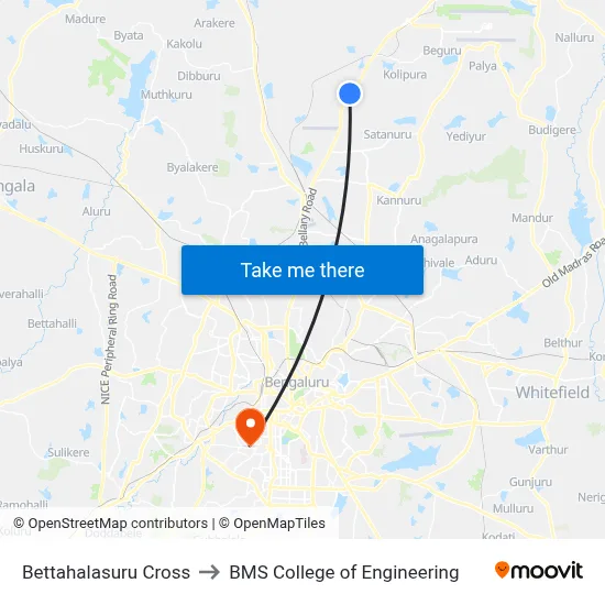 Bettahalasuru Cross to BMS College of Engineering map