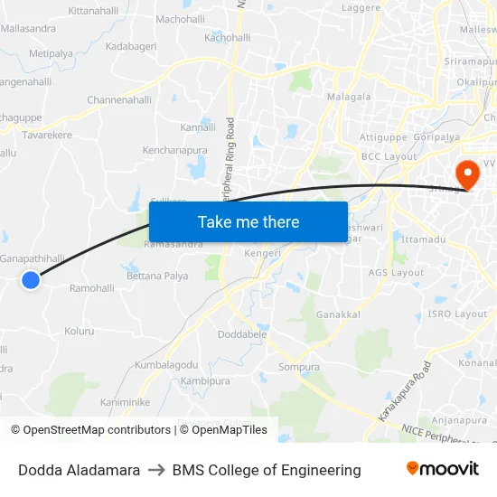 Dodda Aladamara to BMS College of Engineering map