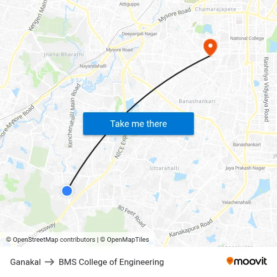 Ganakal to BMS College of Engineering map