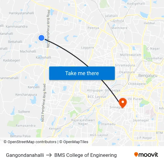 Gangondanahalli to BMS College of Engineering map