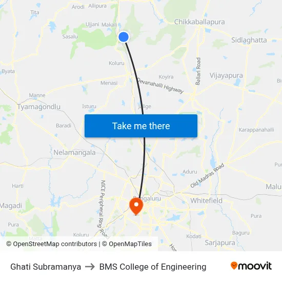 Ghati Subramanya to BMS College of Engineering map