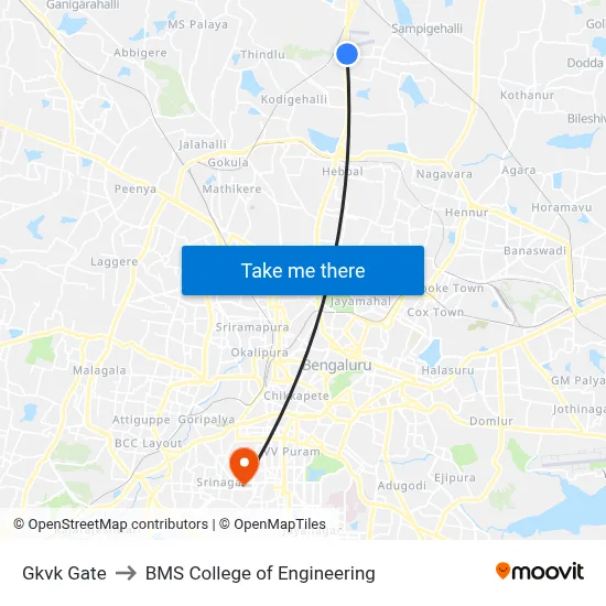 Gkvk Gate to BMS College of Engineering map
