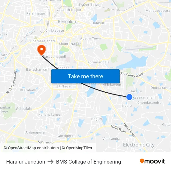 Haralur Junction to BMS College of Engineering map