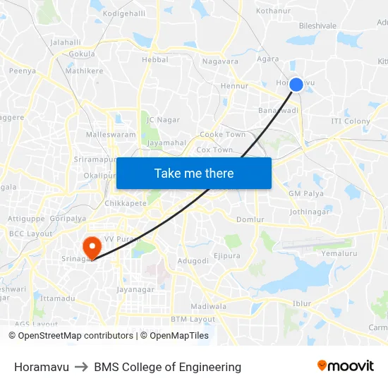 Horamavu to BMS College of Engineering map