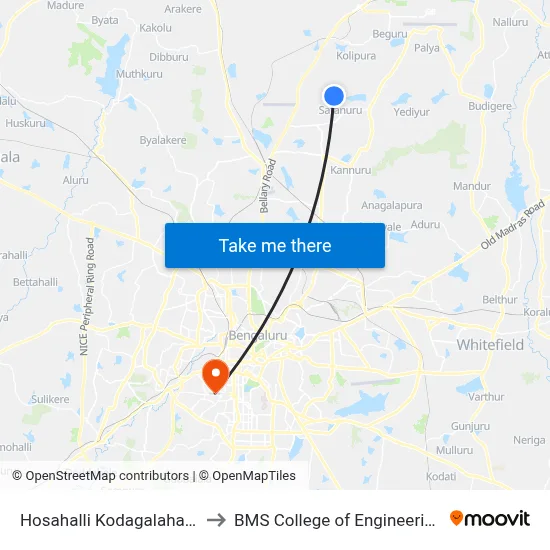 Hosahalli Kodagalahatti to BMS College of Engineering map