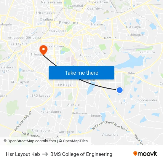 Hsr Layout Keb to BMS College of Engineering map