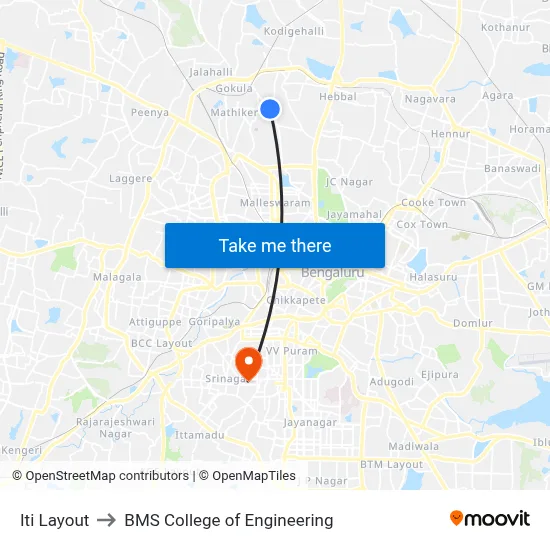 Iti Layout to BMS College of Engineering map
