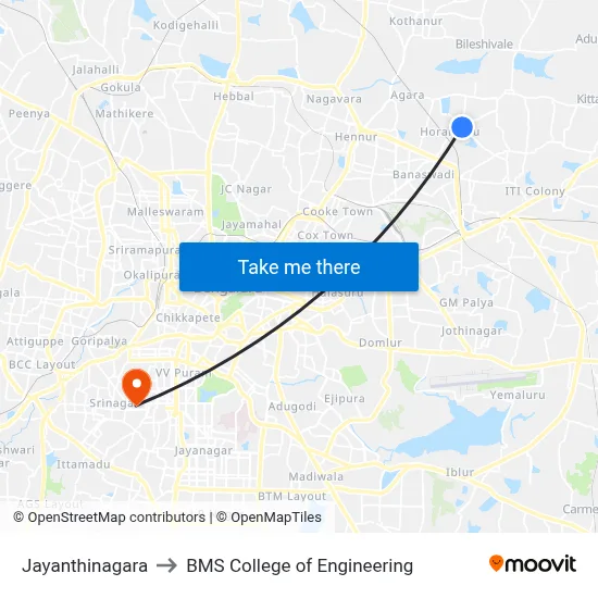 Jayanthinagara to BMS College of Engineering map