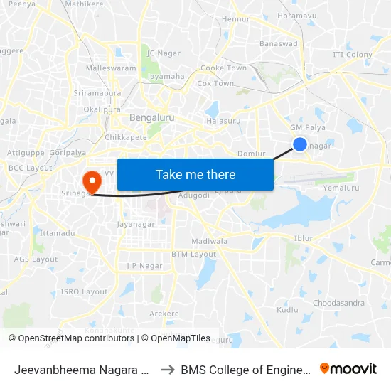 Jeevanbheema Nagara Cross to BMS College of Engineering map