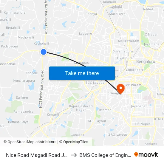 Nice Road Magadi Road Junction to BMS College of Engineering map