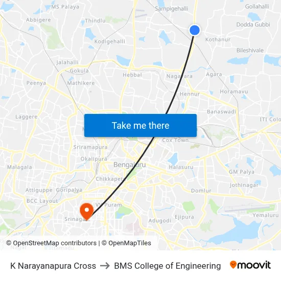 K Narayanapura Cross to BMS College of Engineering map