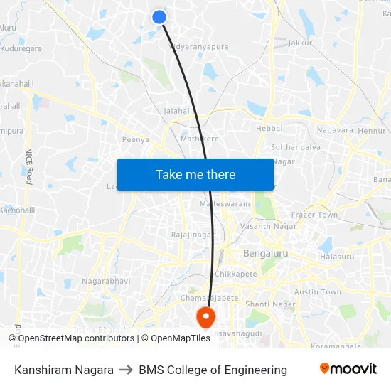 Kanshiram Nagara to BMS College of Engineering map