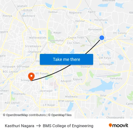 Kasthuri Nagara to BMS College of Engineering map