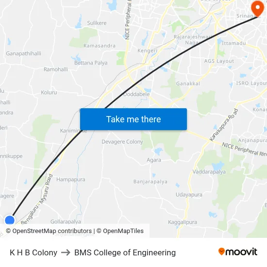 K H B Colony to BMS College of Engineering map
