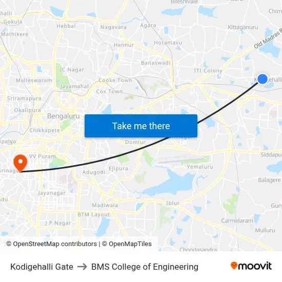 Kodigehalli Gate to BMS College of Engineering map