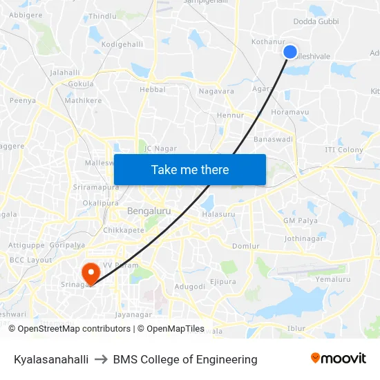 Kyalasanahalli to BMS College of Engineering map