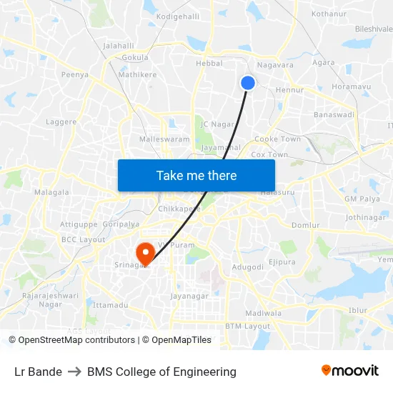 Lr Bande to BMS College of Engineering map