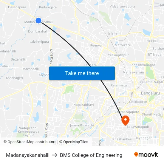 Madanayakanahalli to BMS College of Engineering map