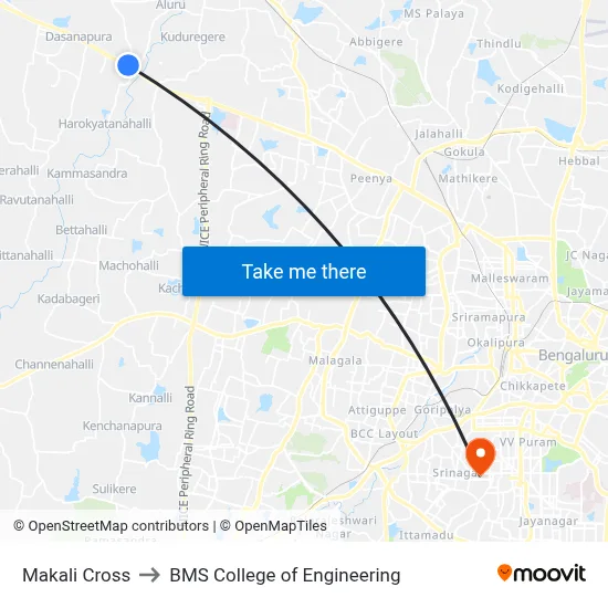 Makali Cross to BMS College of Engineering map