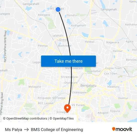 Ms Palya to BMS College of Engineering map