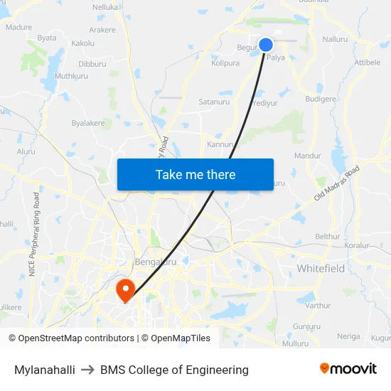 Mylanahalli to BMS College of Engineering map