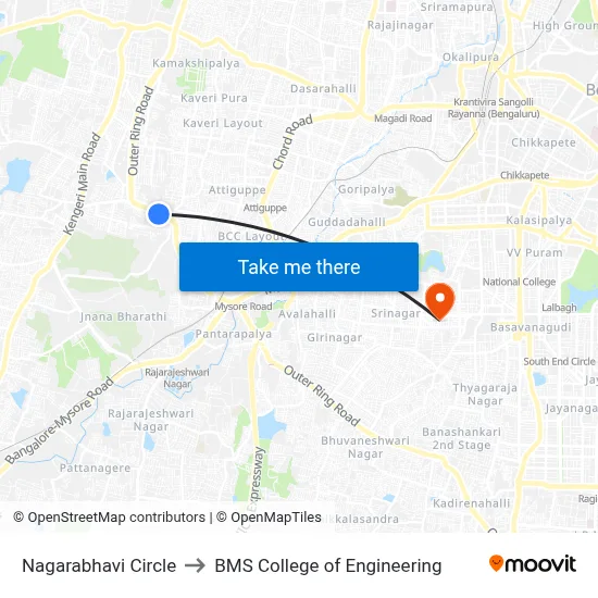 Nagarabhavi Circle to BMS College of Engineering map