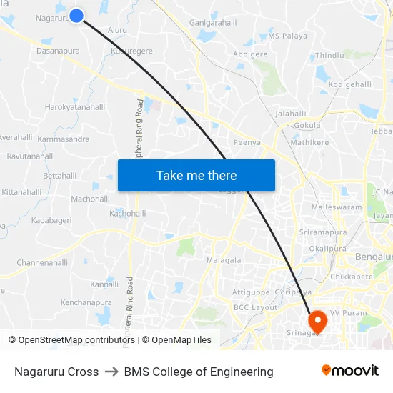 Nagaruru Cross to BMS College of Engineering map