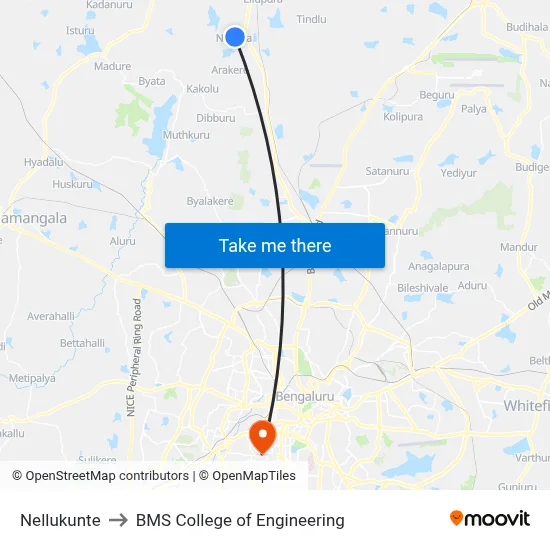 Nellukunte to BMS College of Engineering map
