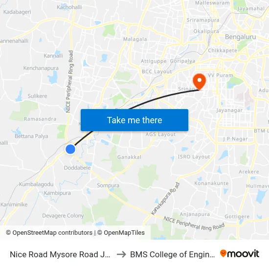 Nice Road Mysore Road Junction to BMS College of Engineering map