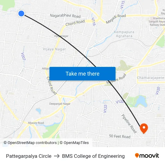 Pattegarpalya Circle to BMS College of Engineering map