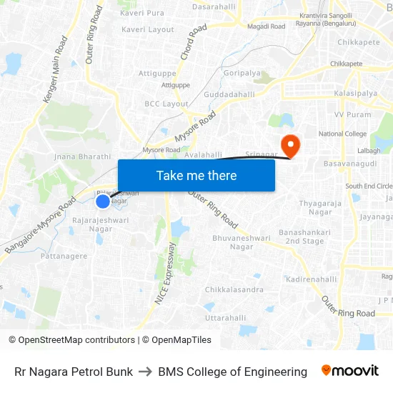 Rr Nagara Petrol Bunk to BMS College of Engineering map