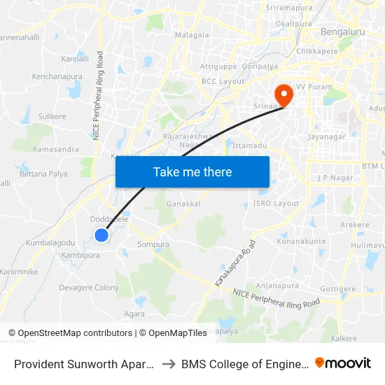Provident Sunworth Apartment to BMS College of Engineering map