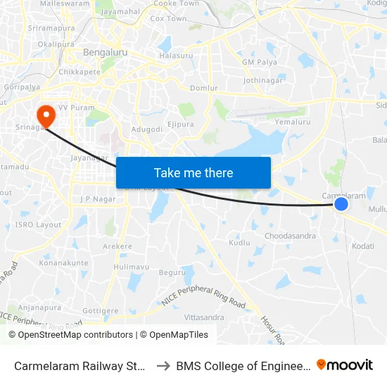 Carmelaram Railway Station to BMS College of Engineering map
