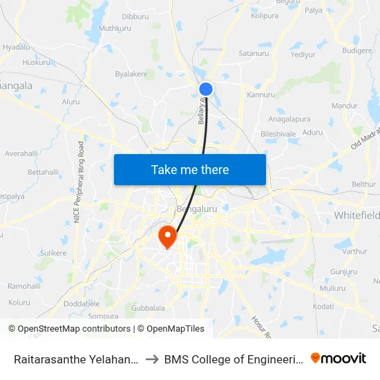 Raitarasanthe Yelahanka to BMS College of Engineering map