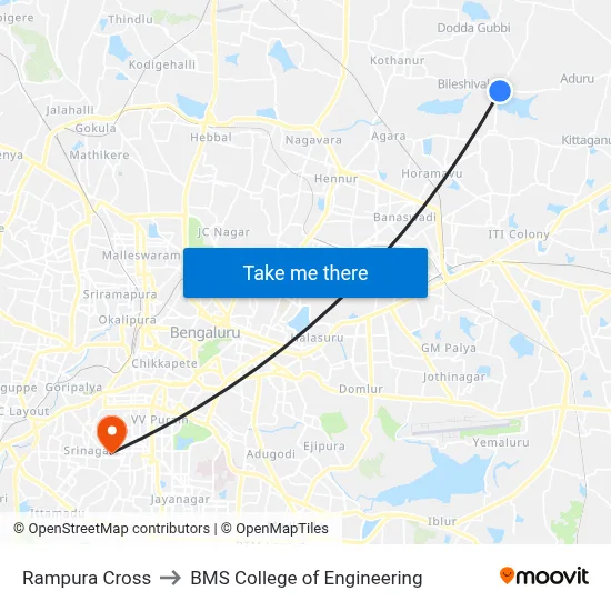 Rampura Cross to BMS College of Engineering map