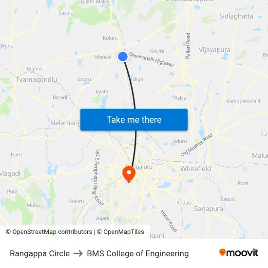 Rangappa Circle to BMS College of Engineering map