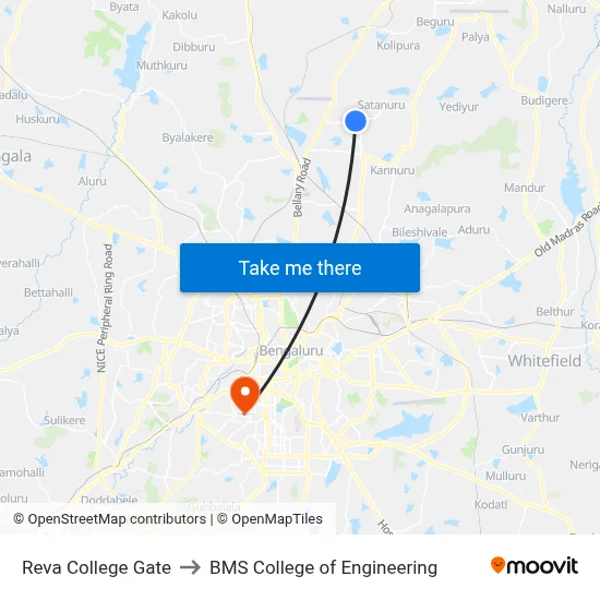 Reva College Gate to BMS College of Engineering map