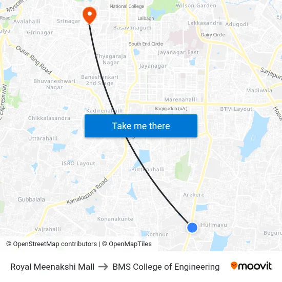 Royal Meenakshi Mall to BMS College of Engineering map
