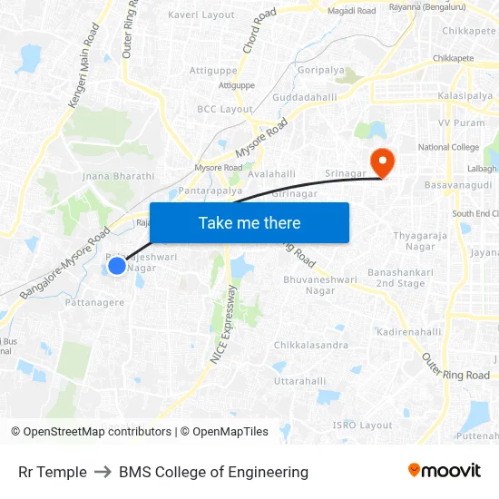 Rr Temple to BMS College of Engineering map