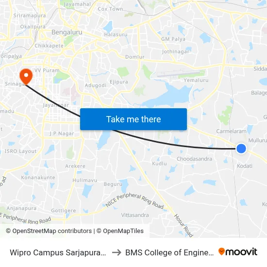 Wipro Campus Sarjapura Road to BMS College of Engineering map