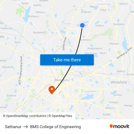 Sathanur to BMS College of Engineering map