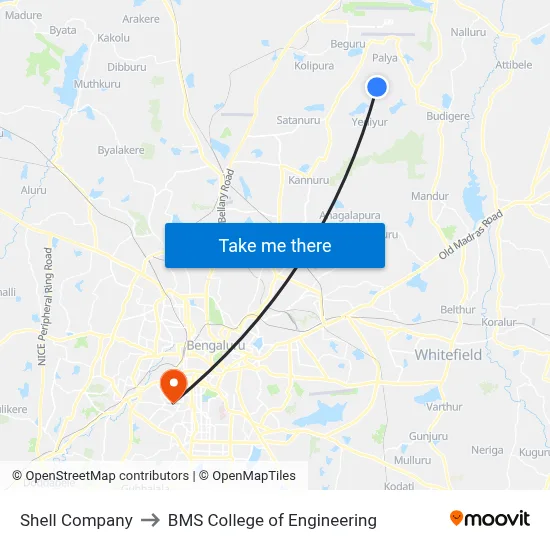 Shell Company to BMS College of Engineering map
