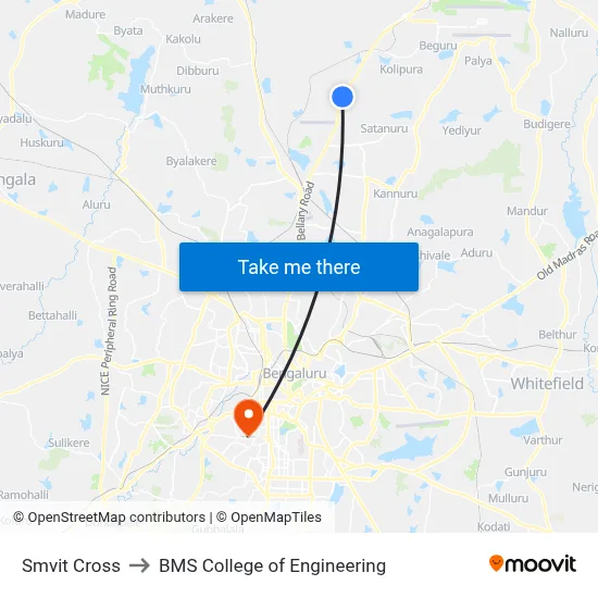 Smvit Cross to BMS College of Engineering map