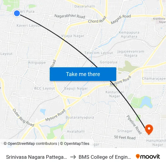 Srinivasa Nagara Pattegarpalya to BMS College of Engineering map