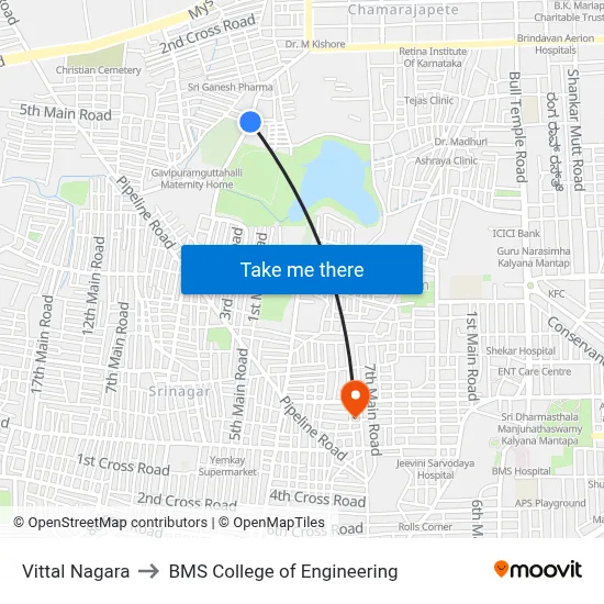 Vittal Nagara to BMS College of Engineering map