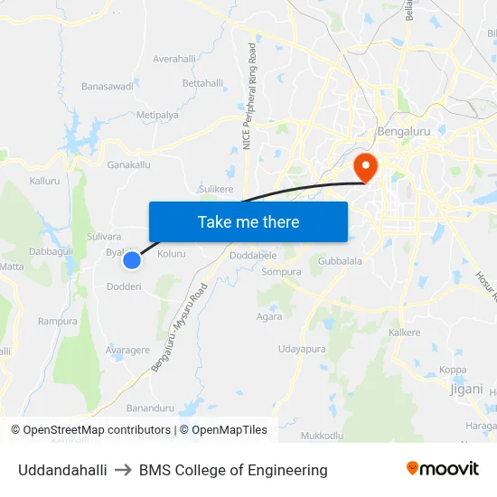 Uddandahalli to BMS College of Engineering map